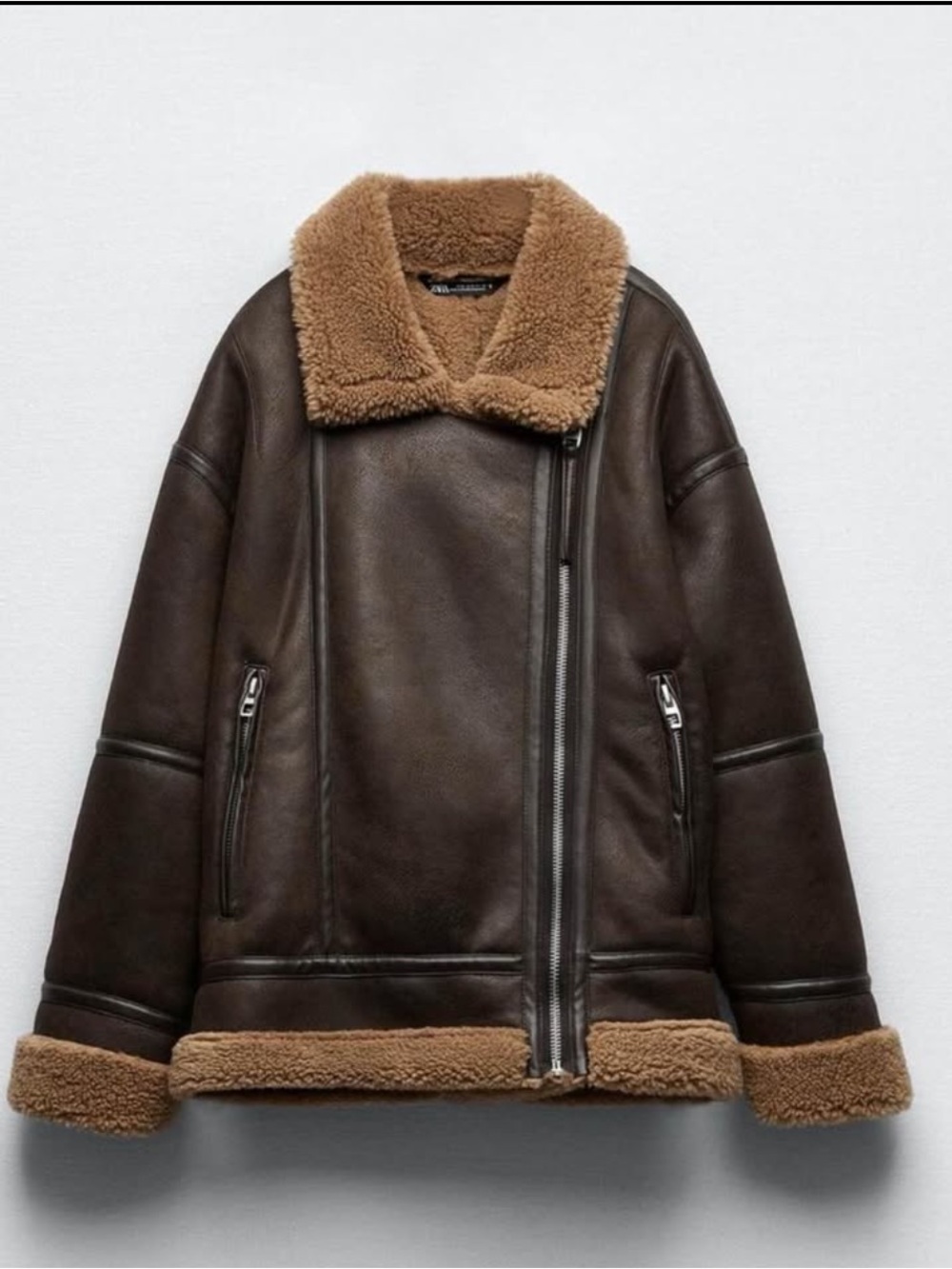 Zara double faced Sherpa lined Shearling Aviator Jacket size small